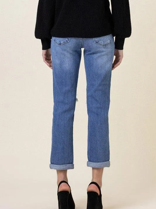 High Waisted Distressed Boyfriend Jeans