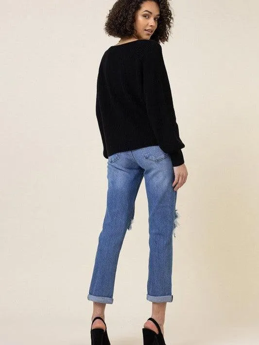 High Waisted Distressed Boyfriend Jeans