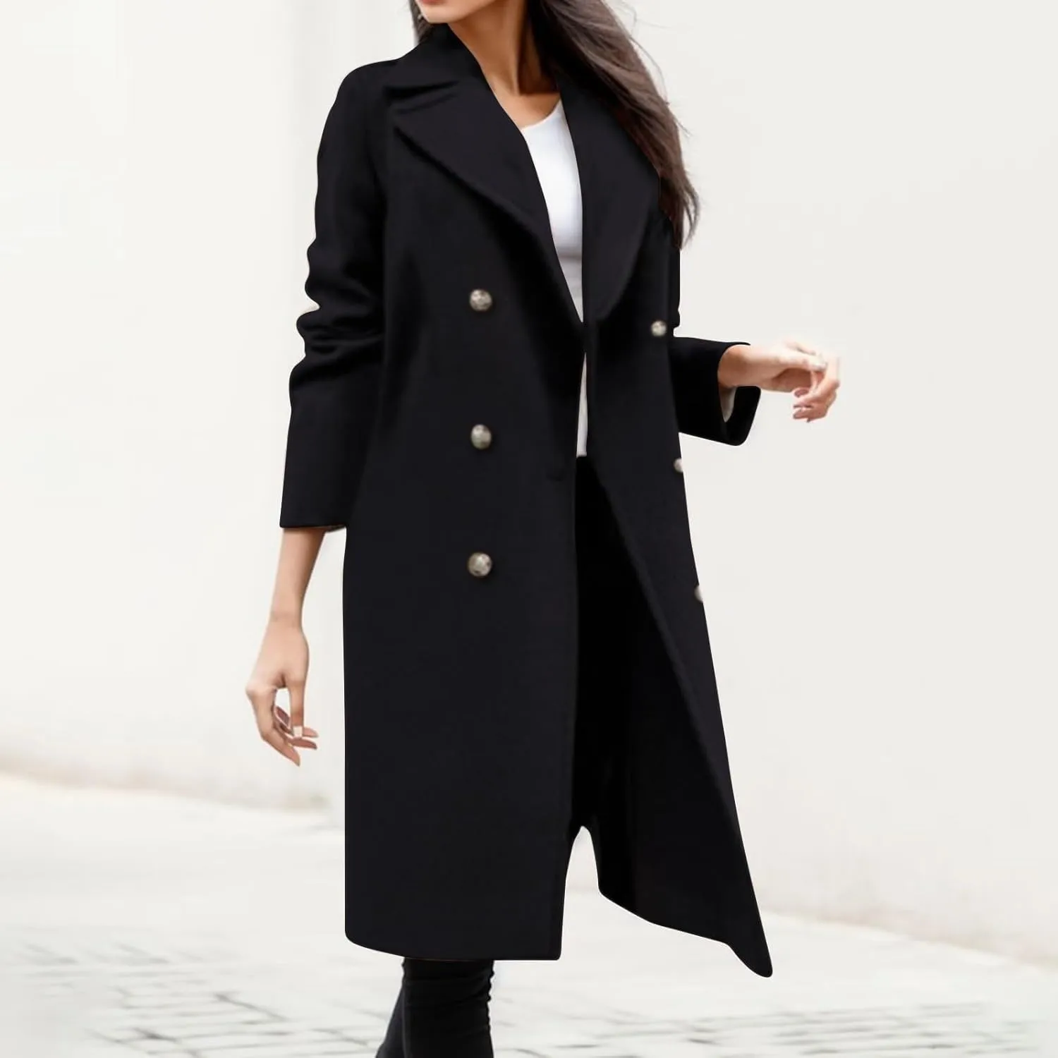 Hvyesh Women's Wool Blend Trench Winter Jackets Mid Long Warm Pea Coats Dressy Casual Double Breasted Overcoat with Pockets