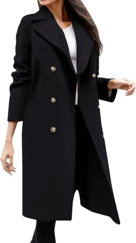Hvyesh Women's Wool Blend Trench Winter Jackets Mid Long Warm Pea Coats Dressy Casual Double Breasted Overcoat with Pockets