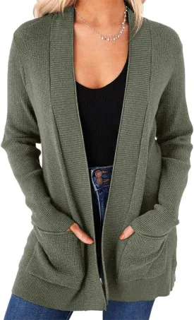 imesrun Womens Open Front Cardigans Casual Long Sleeve Classic Knit Sweater Outerwear with Pockets