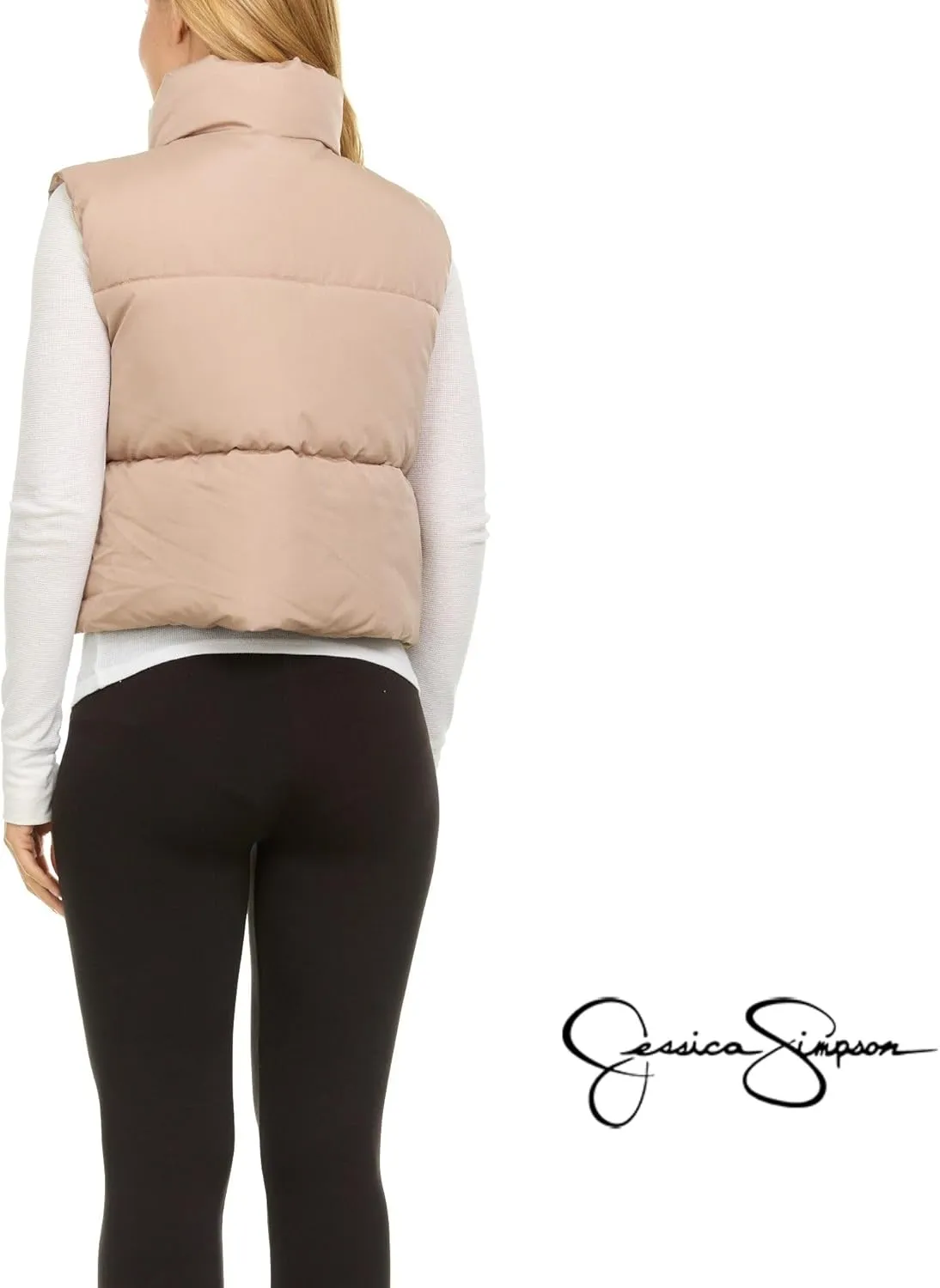 Jessica Simpson Cropped Puffer Vest Women, Sleeveless Womens Outerwear Vests