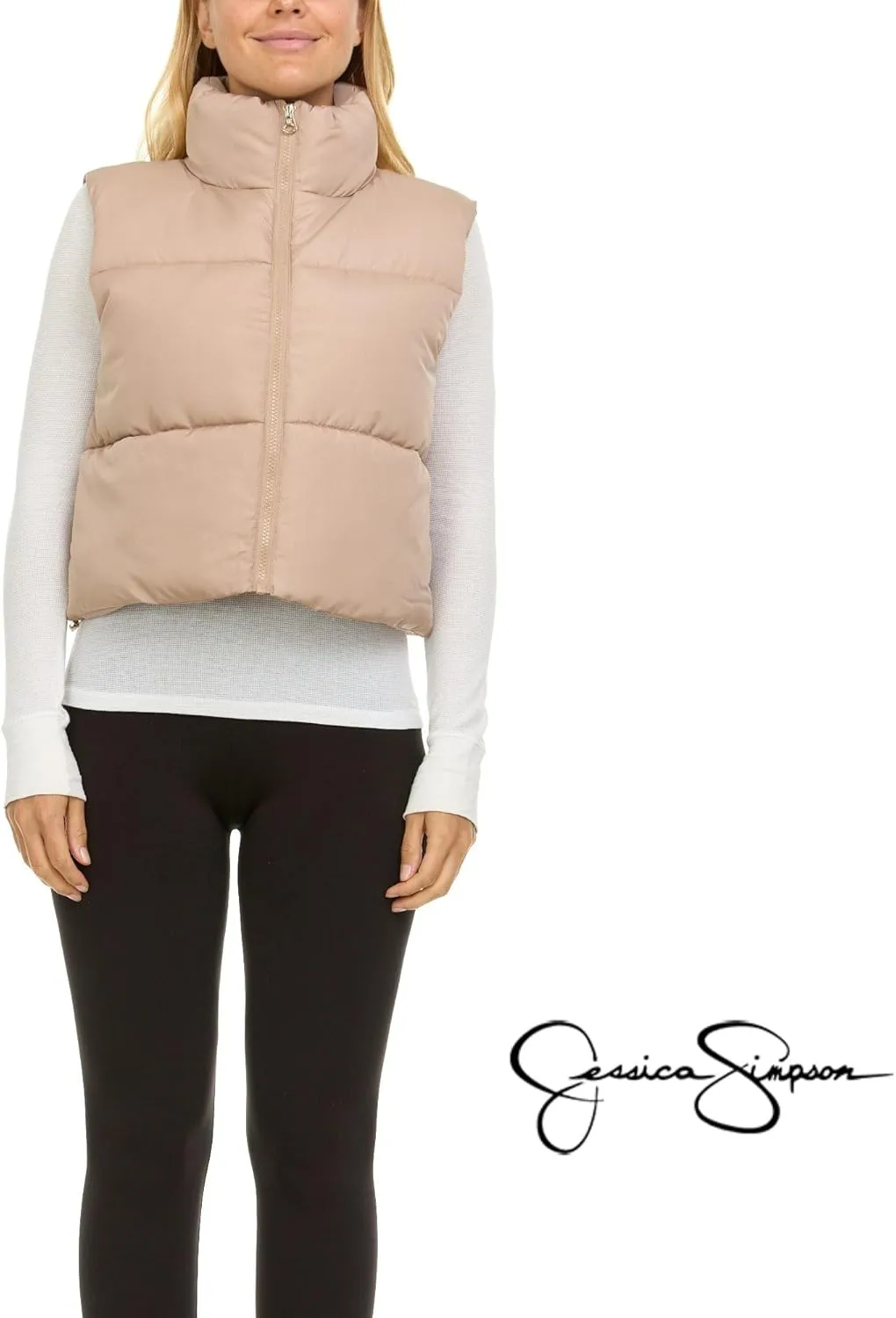 Jessica Simpson Cropped Puffer Vest Women, Sleeveless Womens Outerwear Vests