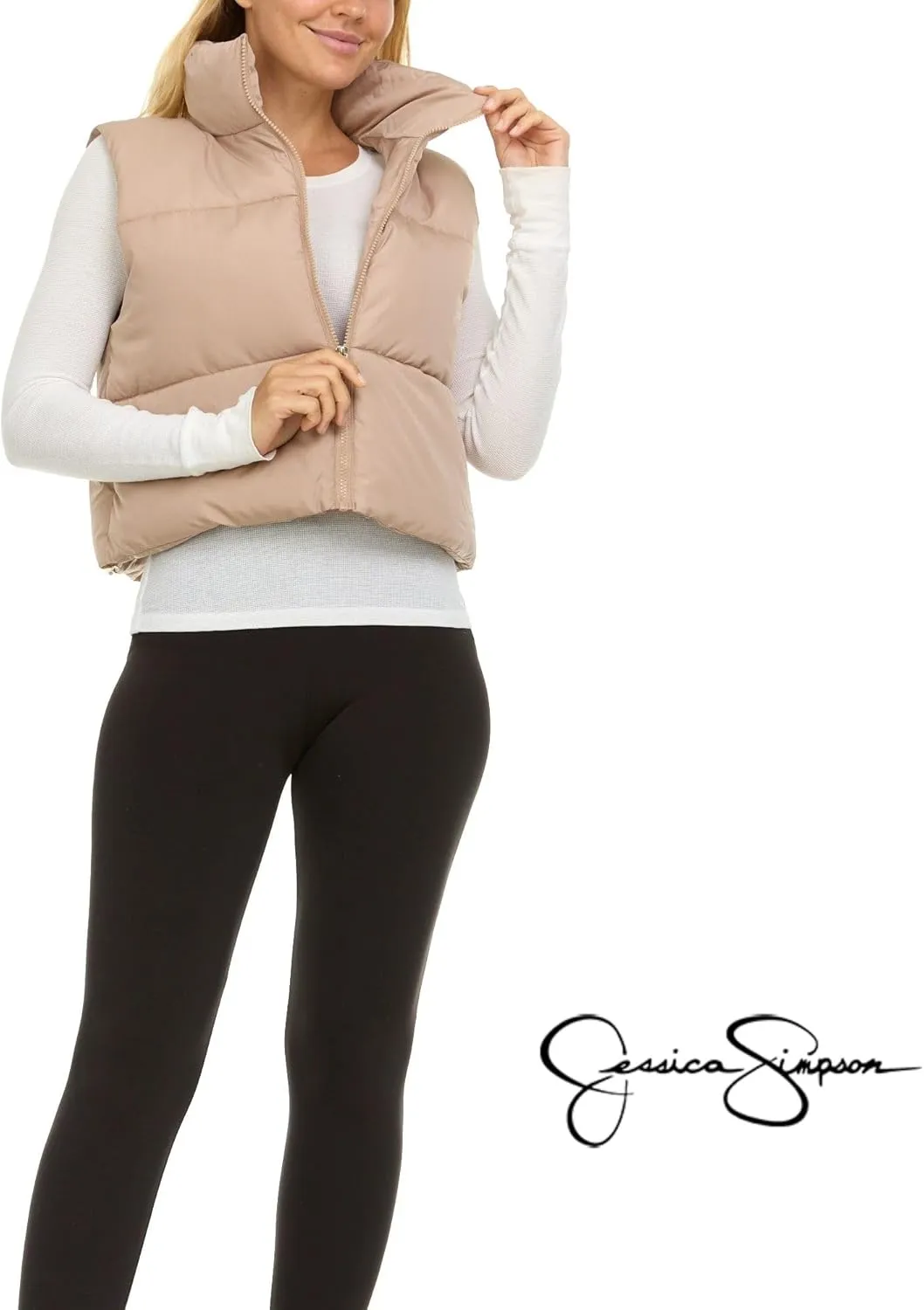 Jessica Simpson Cropped Puffer Vest Women, Sleeveless Womens Outerwear Vests