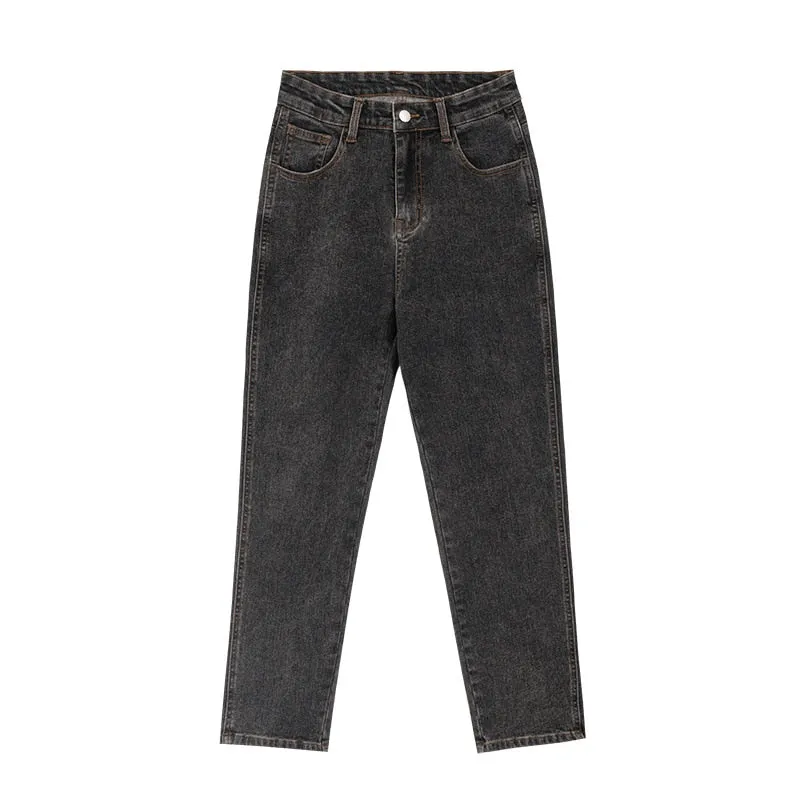 [Korean Style] High Waist Washed Cropped Straight Jeans