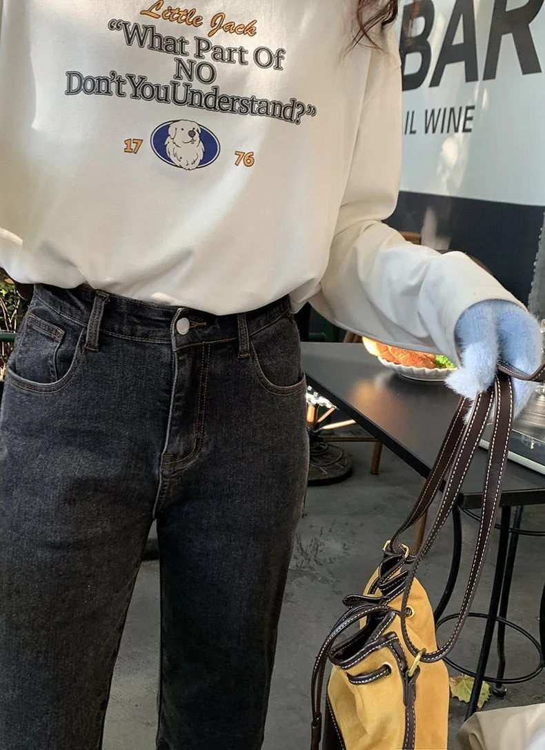 [Korean Style] High Waist Washed Cropped Straight Jeans