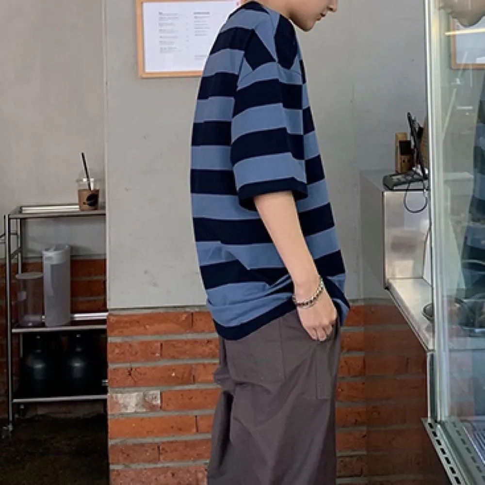 LAVASEON Harajuku Oversized Striped T-Shirt Long Sleeve Crew Neck Casual Matching Couple Streetwear Pullover