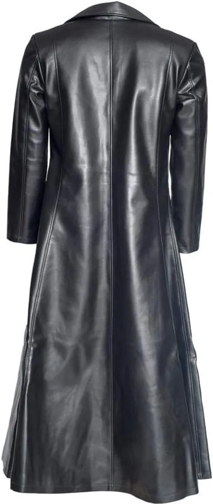 LFEOOST Leather Jacket Men Motorcycle Long Sleeve Button Lapel WW2 Officer Military Uniform Fall Winter Long Trench Coat