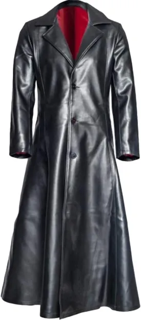 LFEOOST Leather Jacket Men Motorcycle Long Sleeve Button Lapel WW2 Officer Military Uniform Fall Winter Long Trench Coat