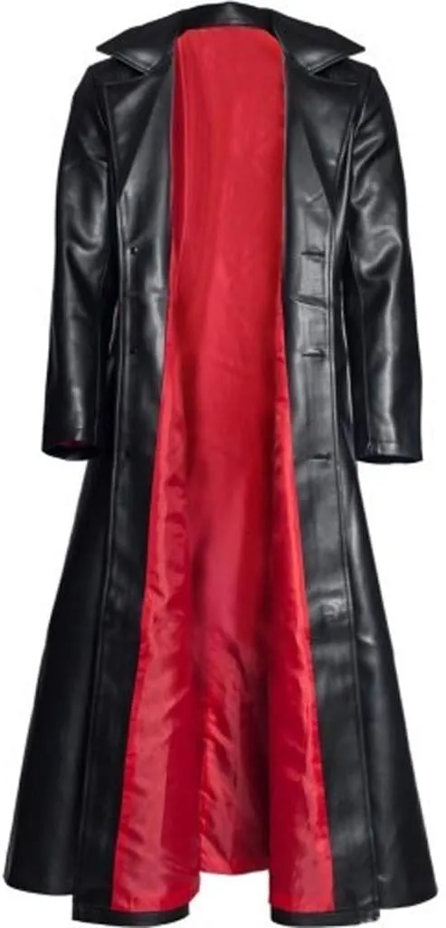 LFEOOST Leather Jacket Men Motorcycle Long Sleeve Button Lapel WW2 Officer Military Uniform Fall Winter Long Trench Coat