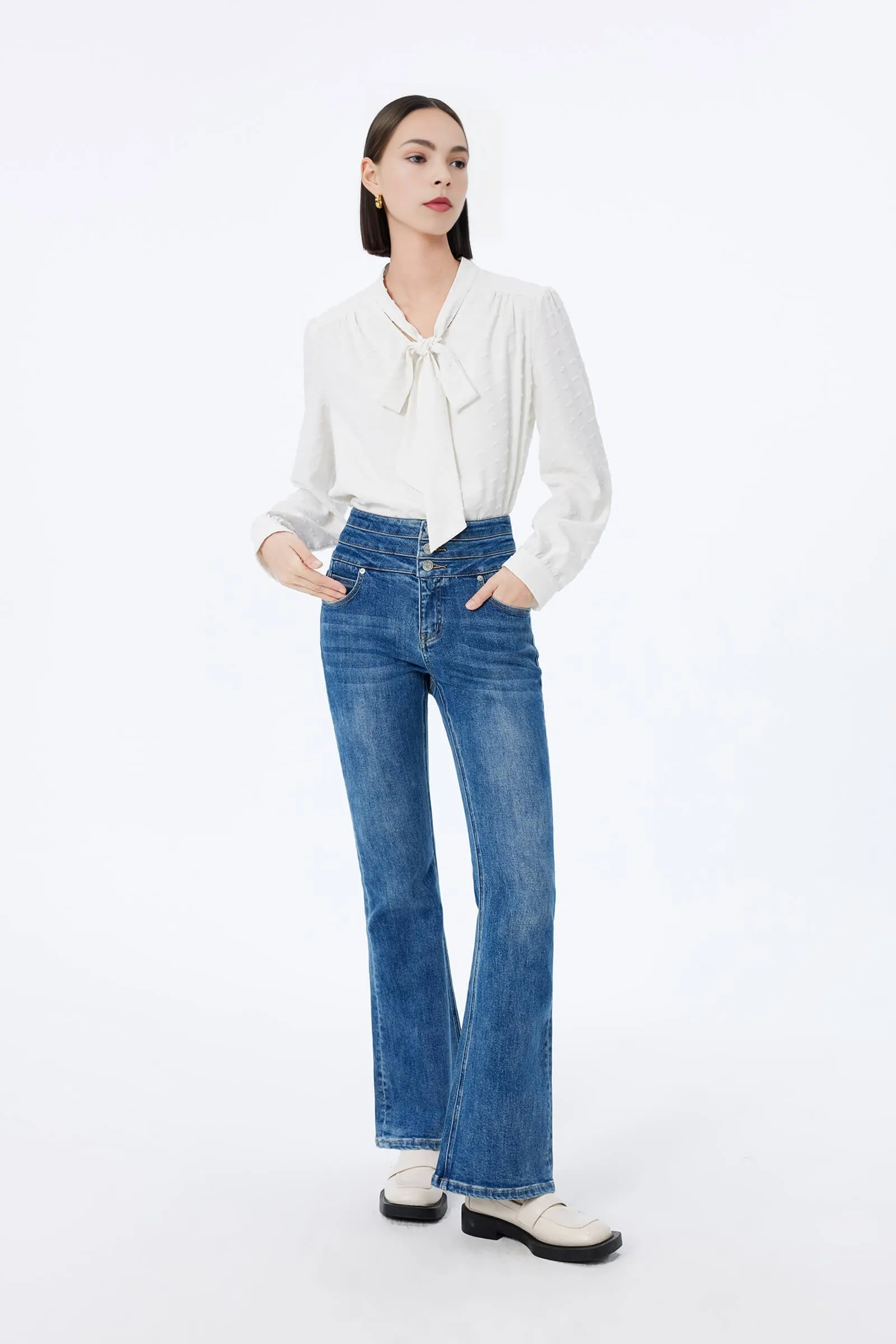 LILY Textured Draped Tie Shirt