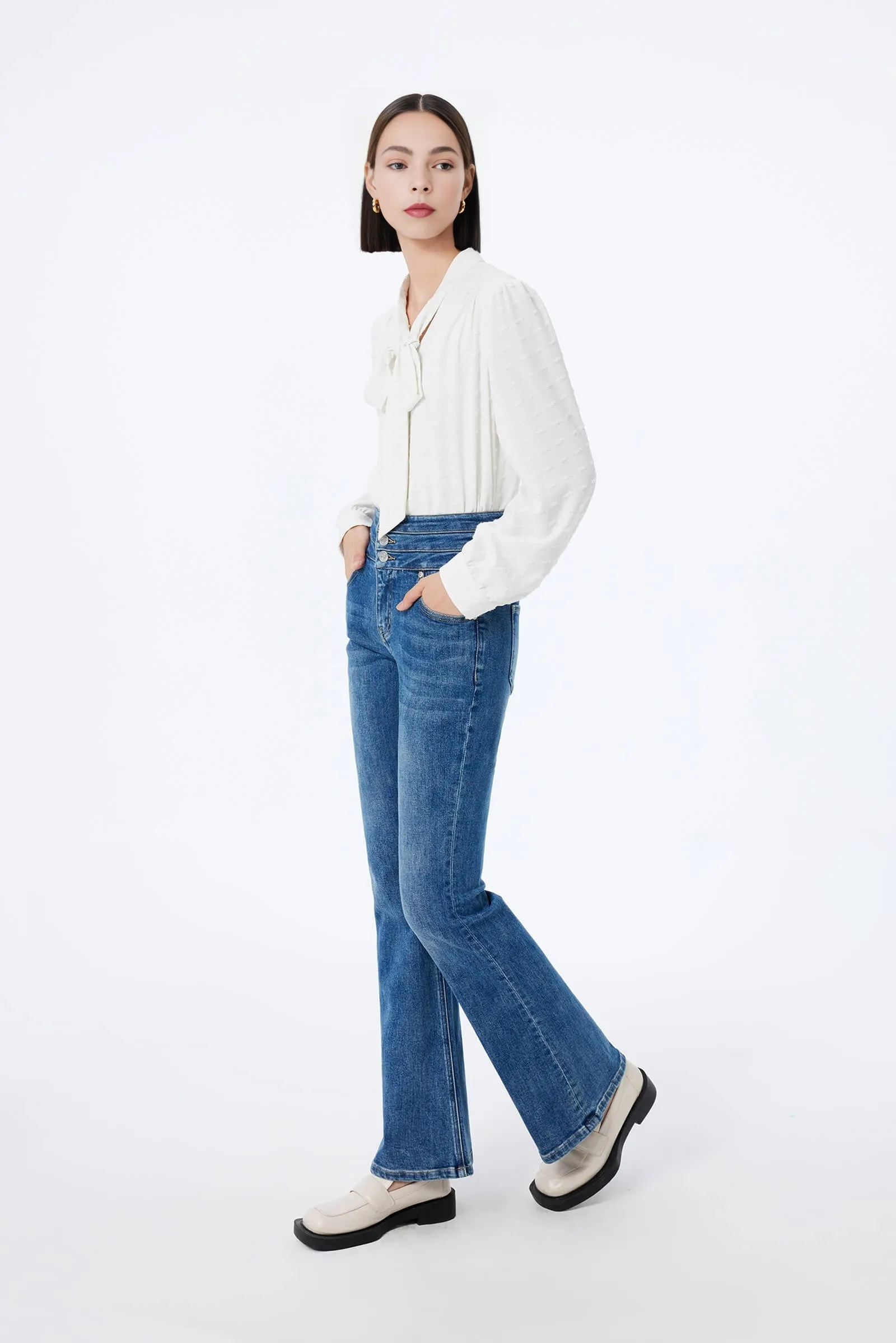 LILY Textured Draped Tie Shirt