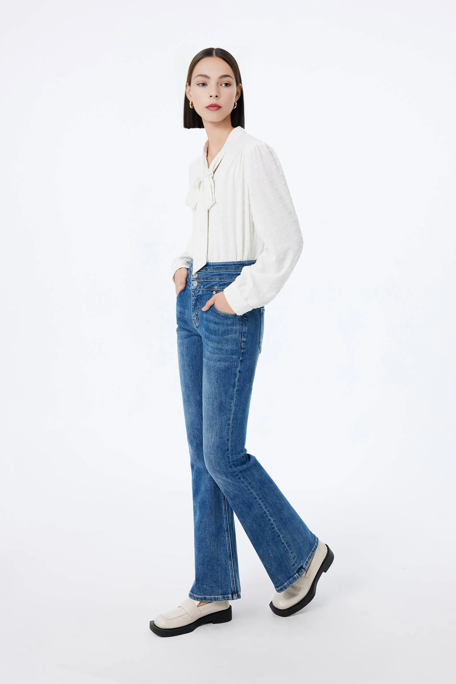 LILY Textured Draped Tie Shirt