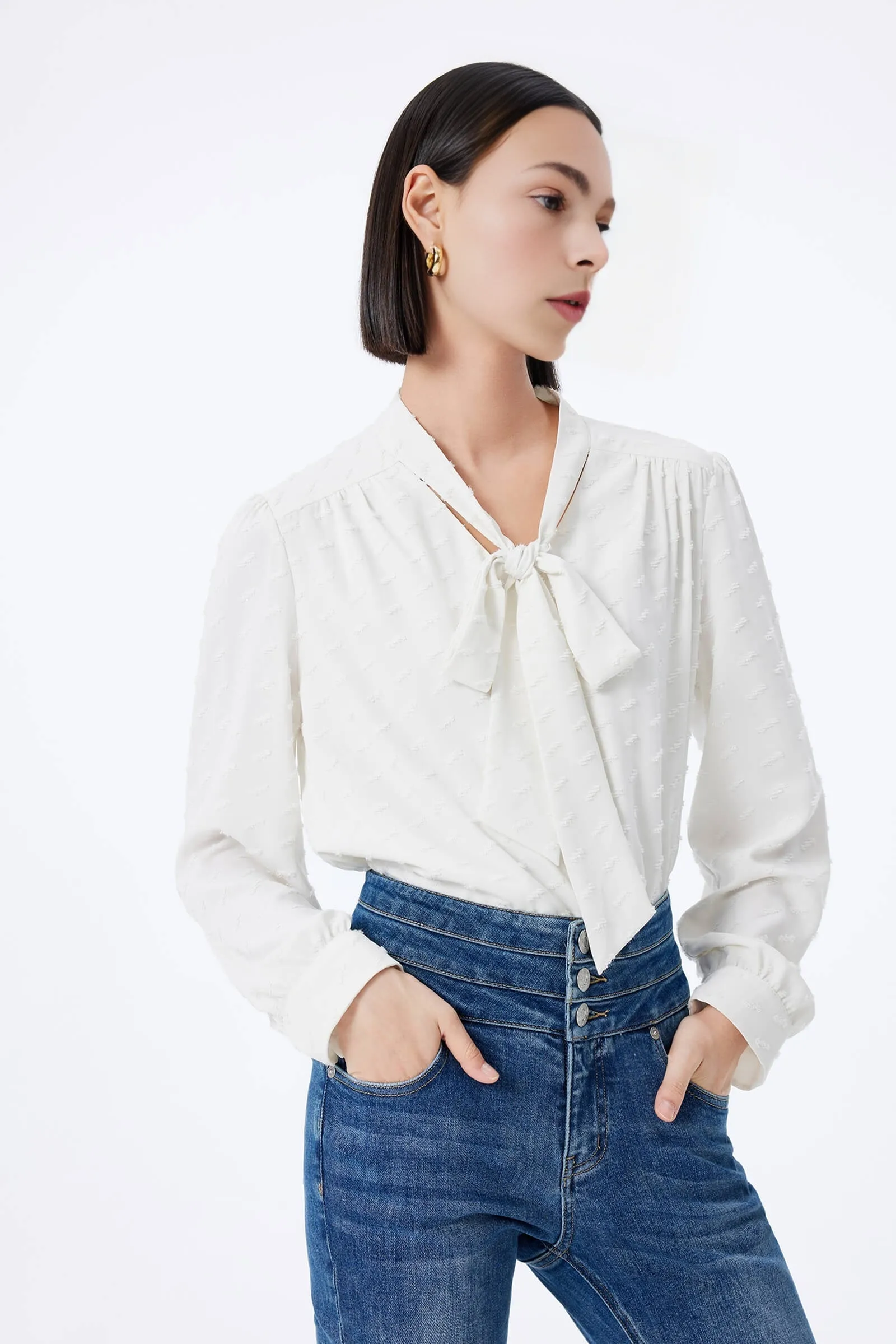 LILY Textured Draped Tie Shirt