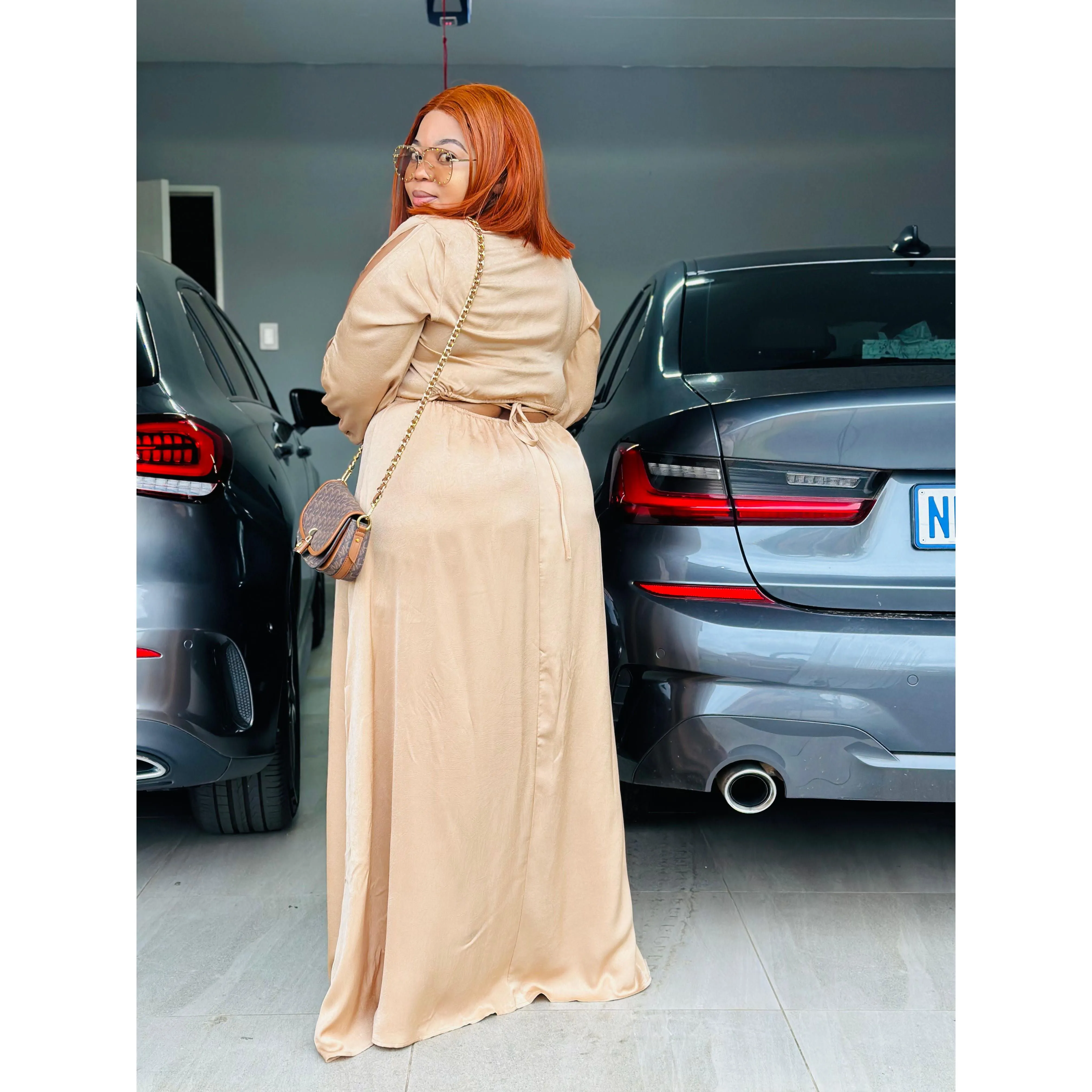 Long Sleeve V-Neck Maxi Dress.