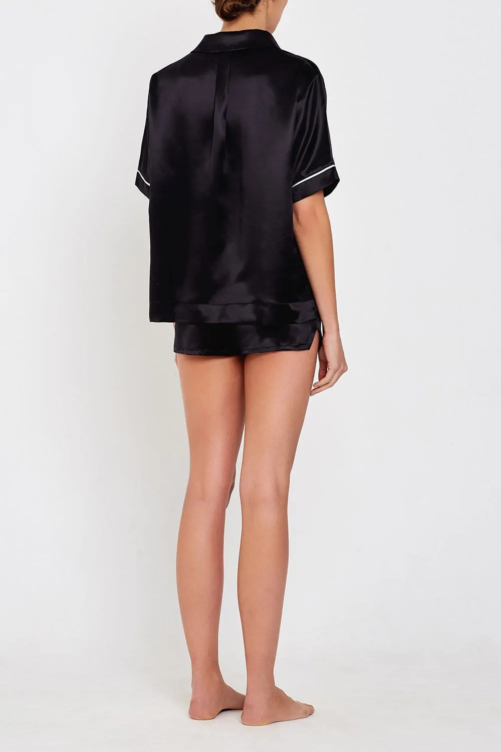 Lulu Black Short-sleeved Silk Sleep Shirt