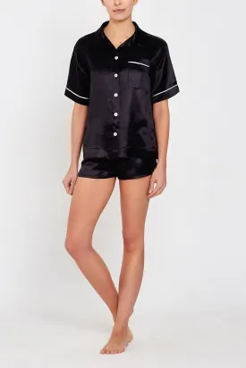 Lulu Black Short-sleeved Silk Sleep Shirt