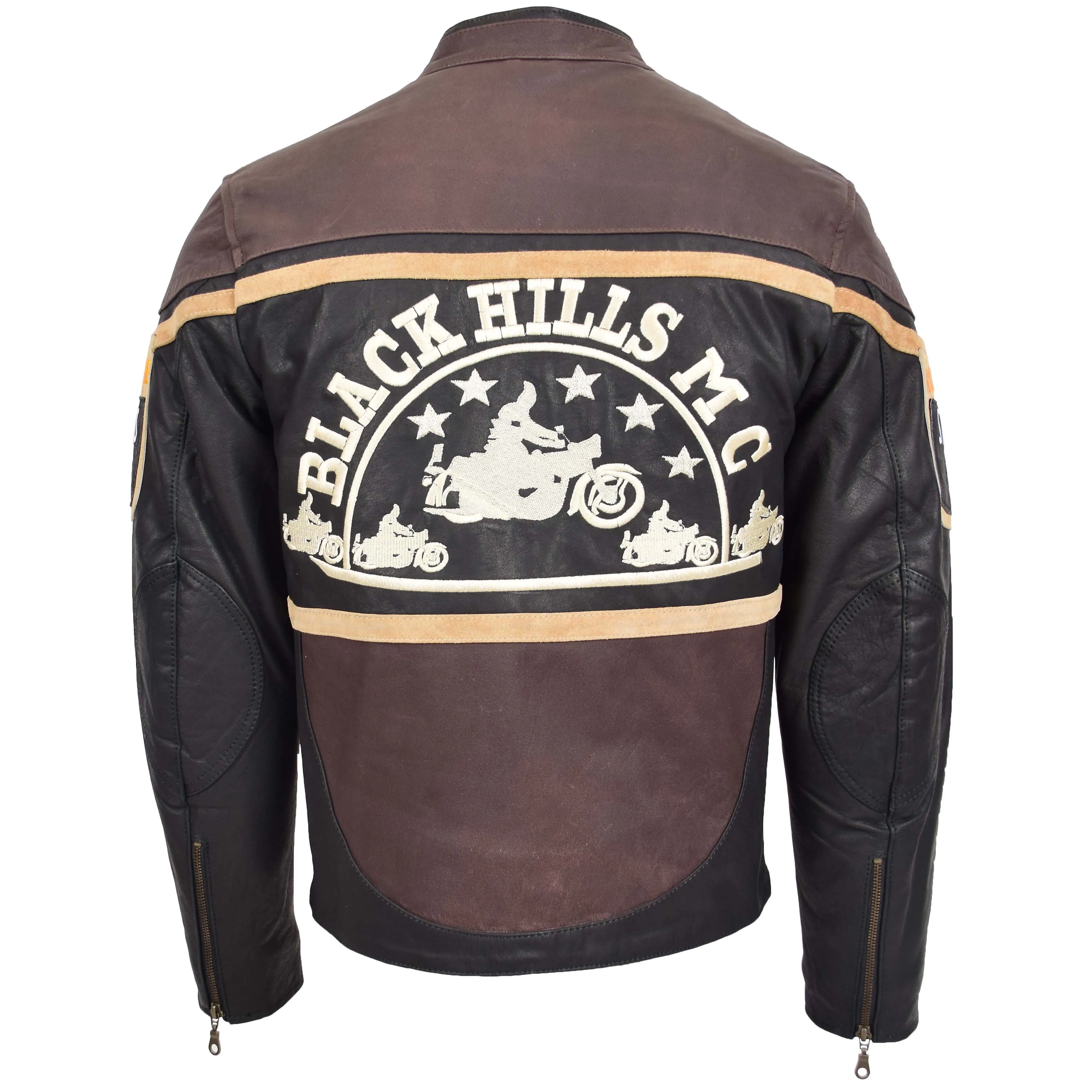 Mens Leather Racing Badges Jacket 'Black Hills' Brown