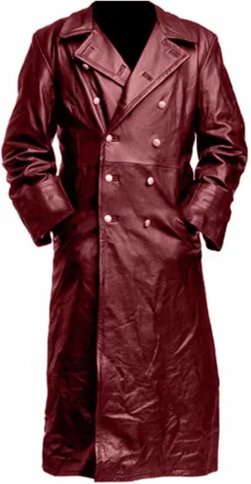 Mens Retro Leather Vintage Long Coat Trench Steampunk Gothic Jacket Overcoat Fashion Leather Gothic