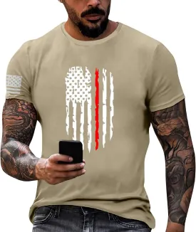 Men's Shirt Sleeve 1776 USA Flag Graphic Dry Fit Cotton Breathable T-Shirts 4th of July