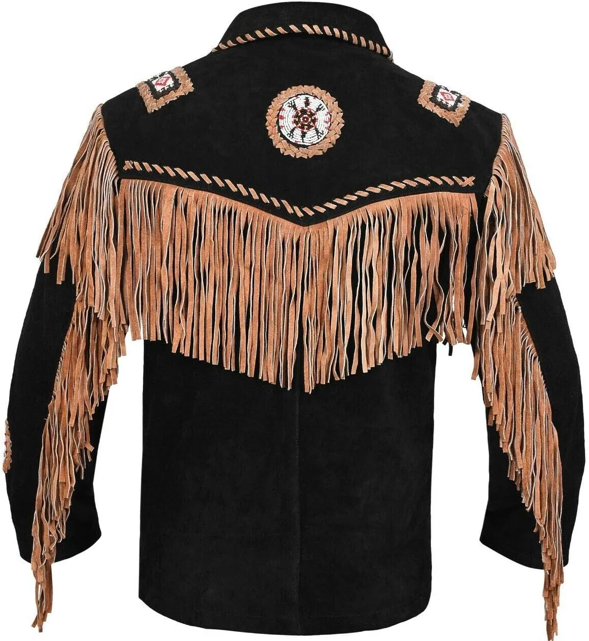 Mens Traditional Buckskin Cowboy Suede Leather Jacket Western Fringe/Beads Native American