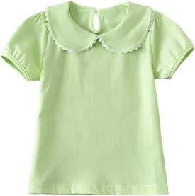 MODNTOGA Kids Baby Girl Long Sleeve Collar Shirt Toddler White Blouse Puff Short Sleeve T-Shirt Solid Color Basic Top Bottom