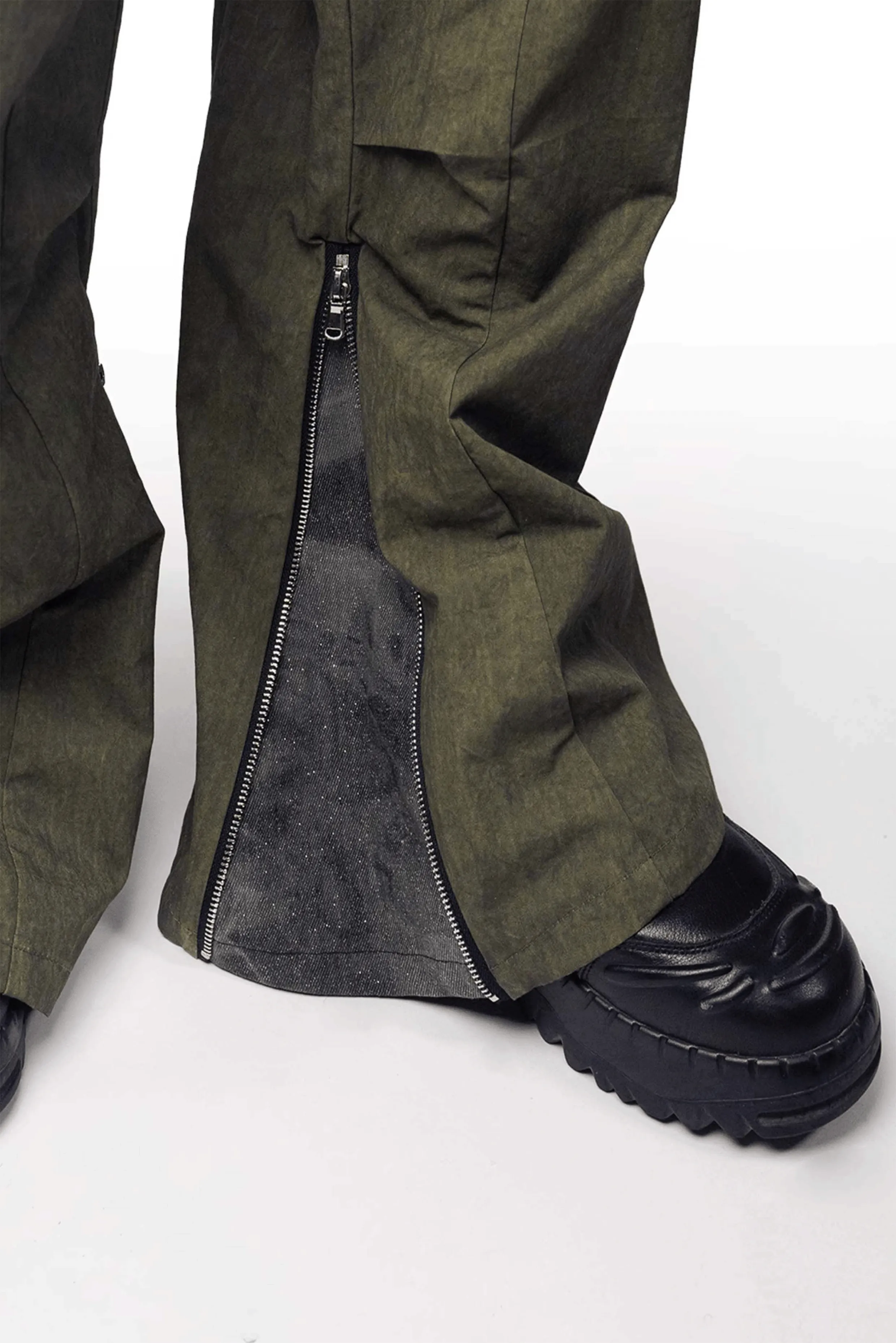 Multi-pocket casual wide pants