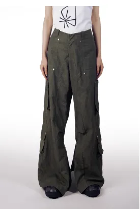 Multi-pocket casual wide pants