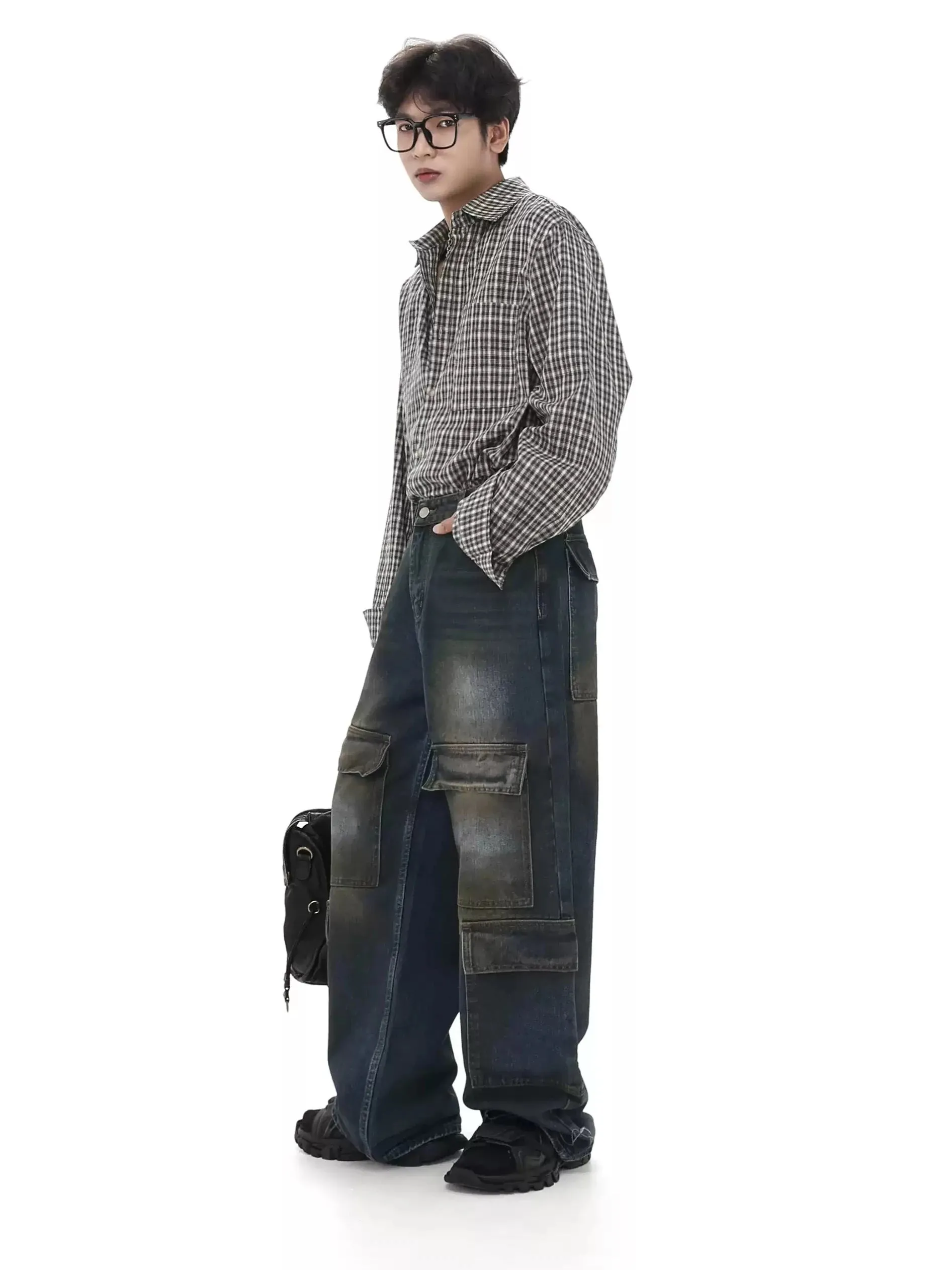 Multi-pocket dirty work denim pants