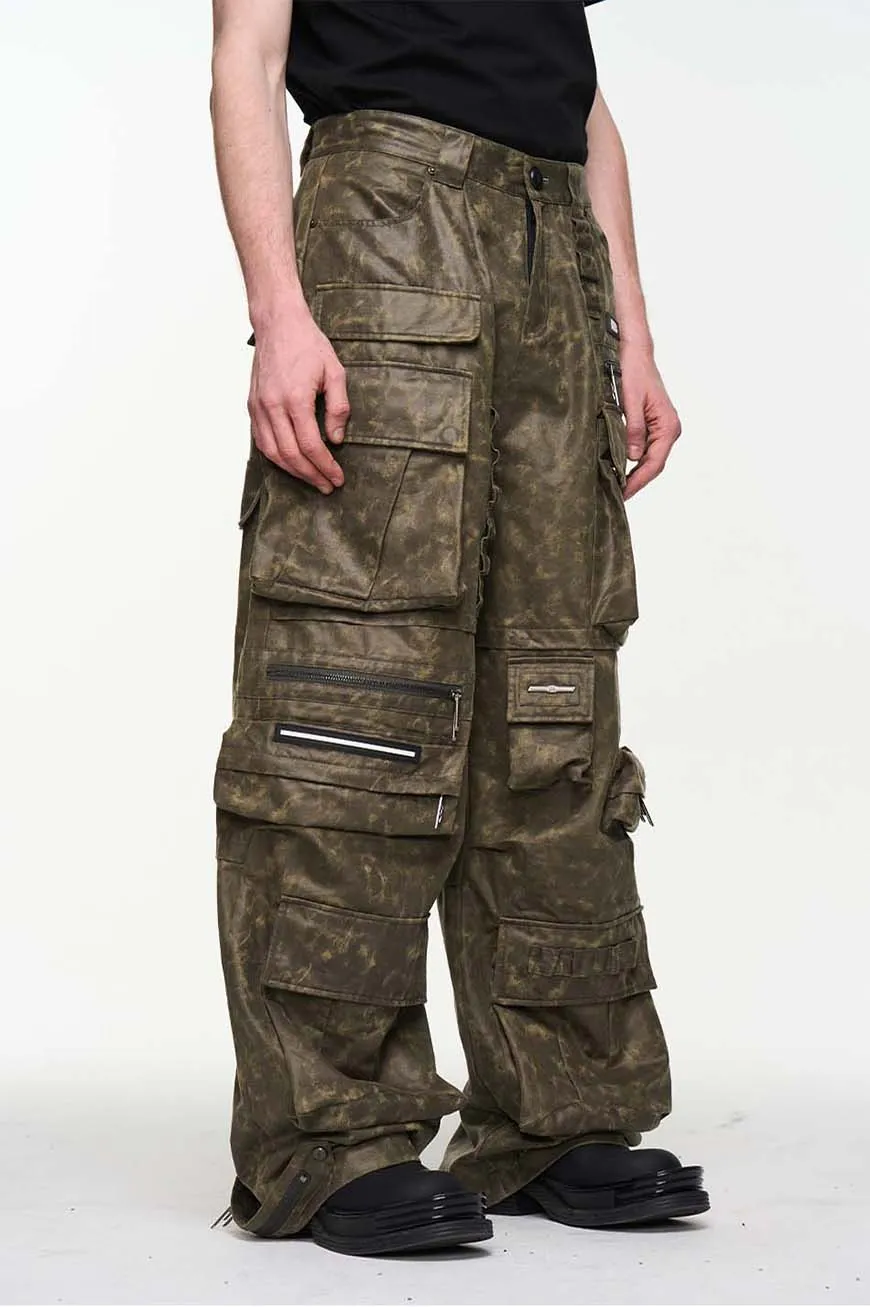 Multi-pocket embroidered straight pants