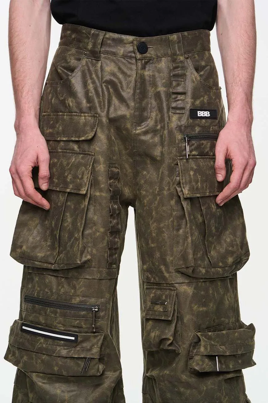 Multi-pocket embroidered straight pants