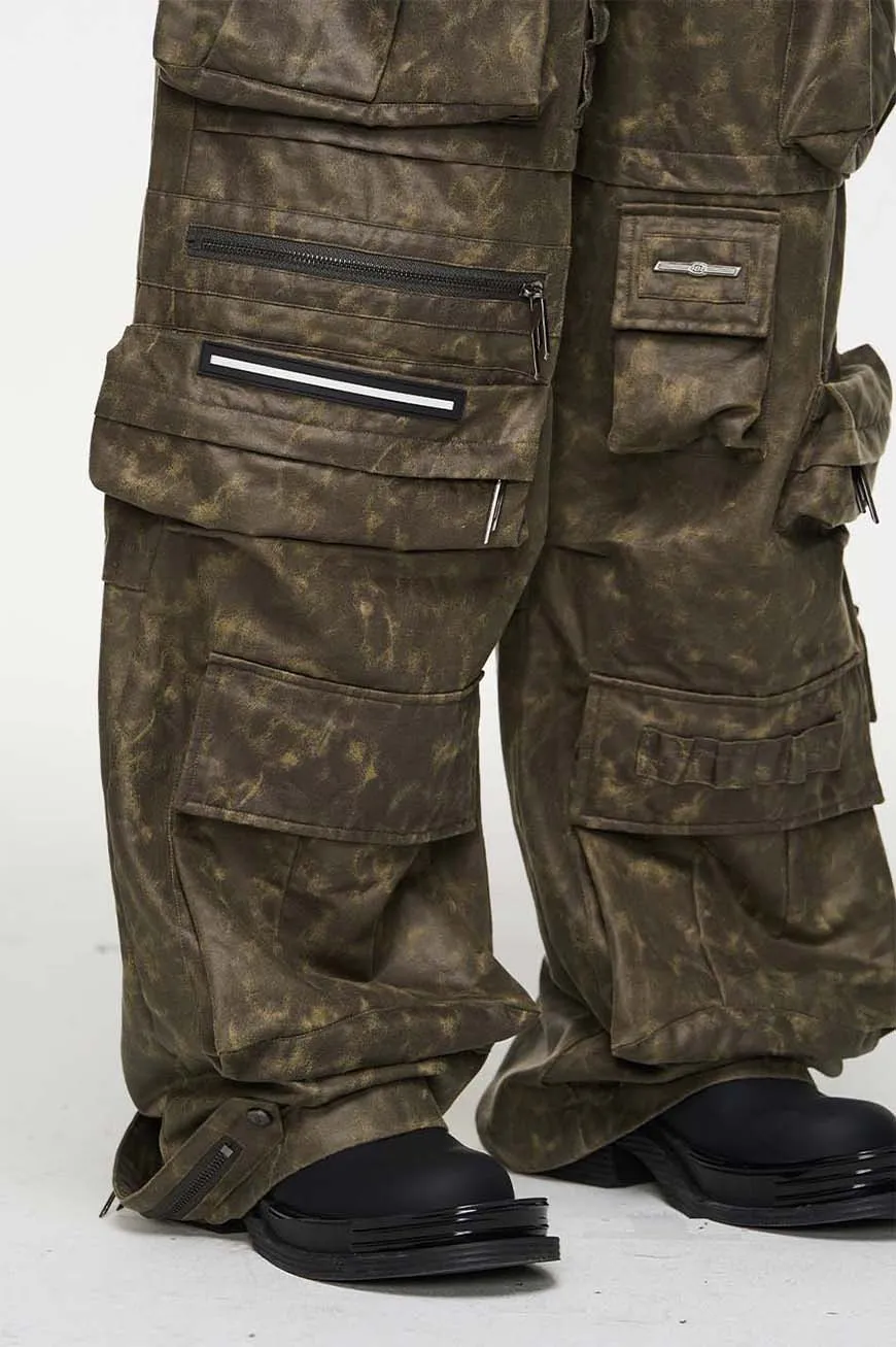 Multi-pocket embroidered straight pants