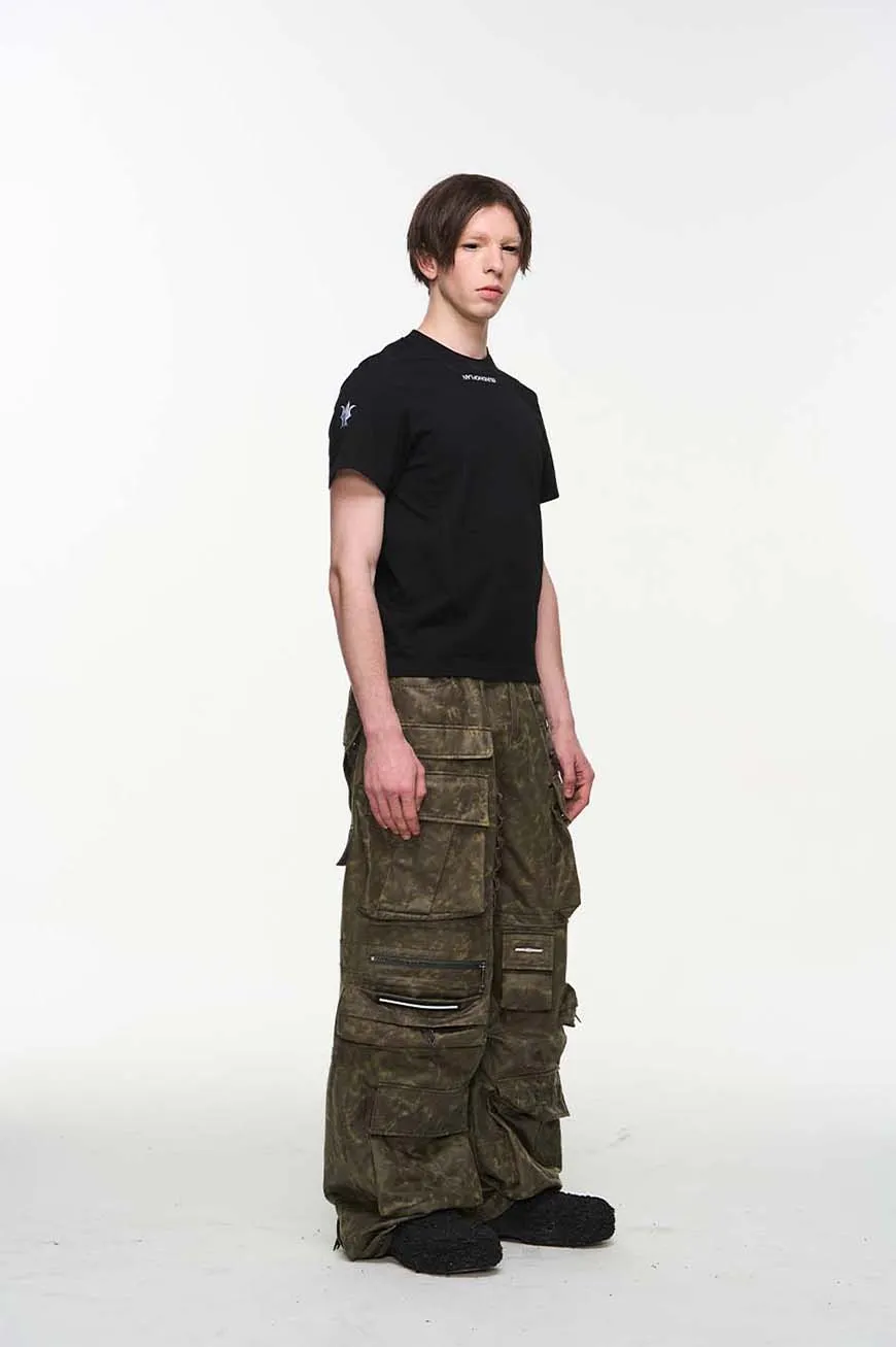 Multi-pocket embroidered straight pants
