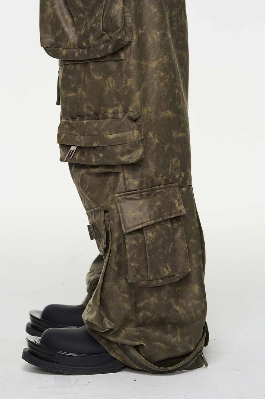 Multi-pocket embroidered straight pants