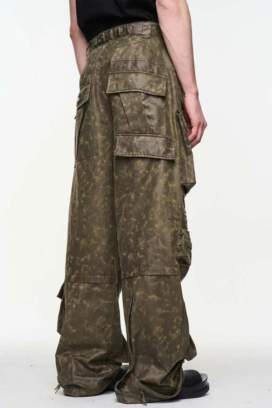Multi-pocket embroidered straight pants