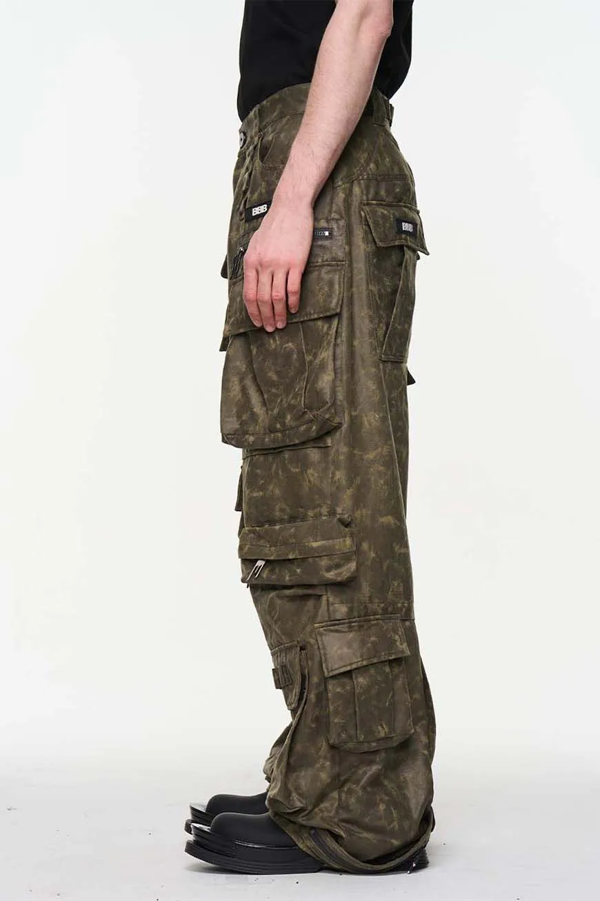 Multi-pocket embroidered straight pants