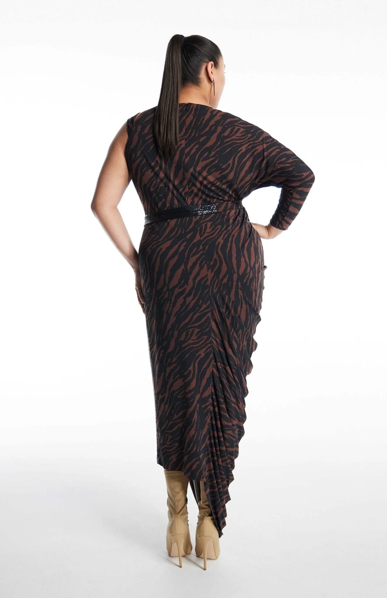 Mythodea | Subtle Sophistication: Long Draped Curve Dress