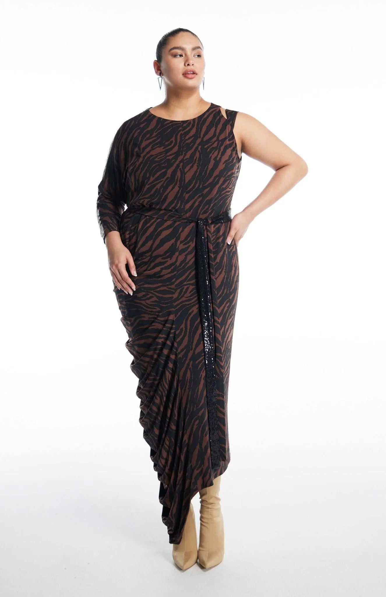 Mythodea | Subtle Sophistication: Long Draped Curve Dress