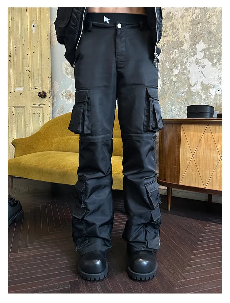 Nylon satin multi-pocket 2in1 cargo pants