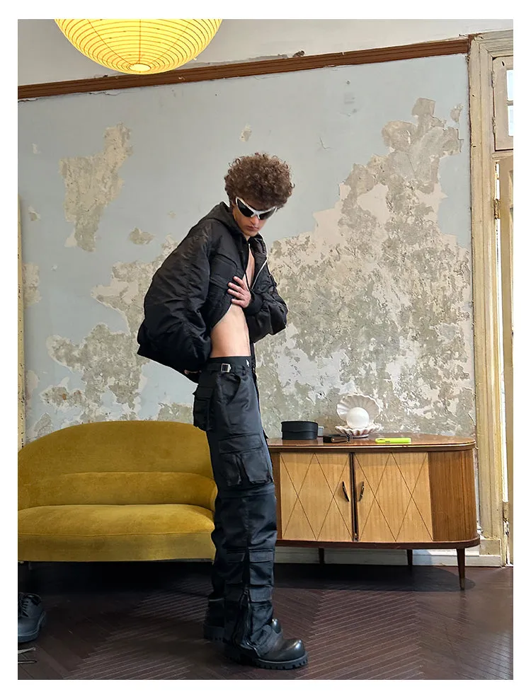 Nylon satin multi-pocket 2in1 cargo pants