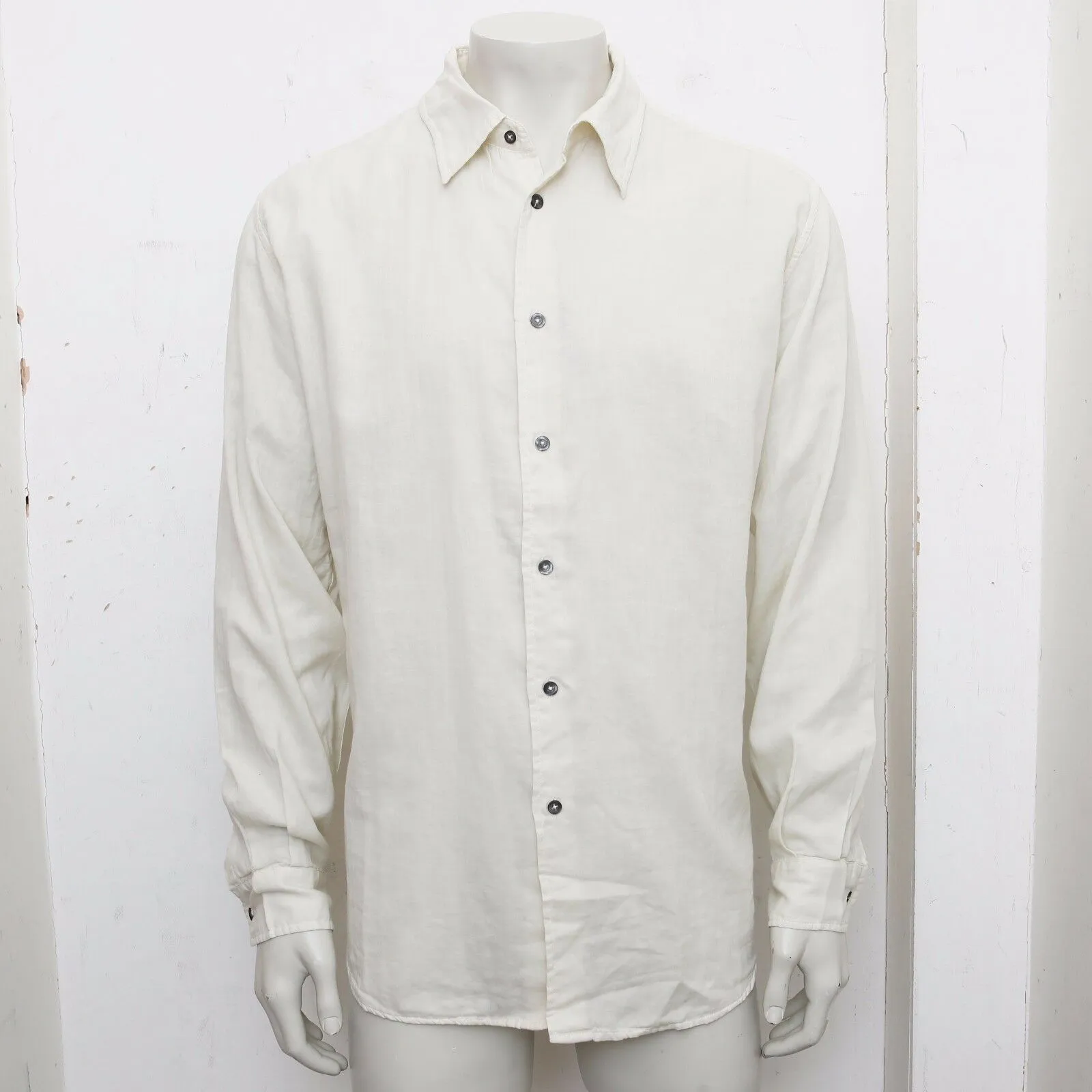 Off White Cotton Long Sleeve Shirt