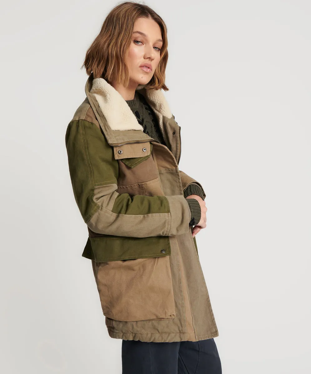 ONE TEASPOON Womens Khaki Patchworked Defender Coat - Khaki