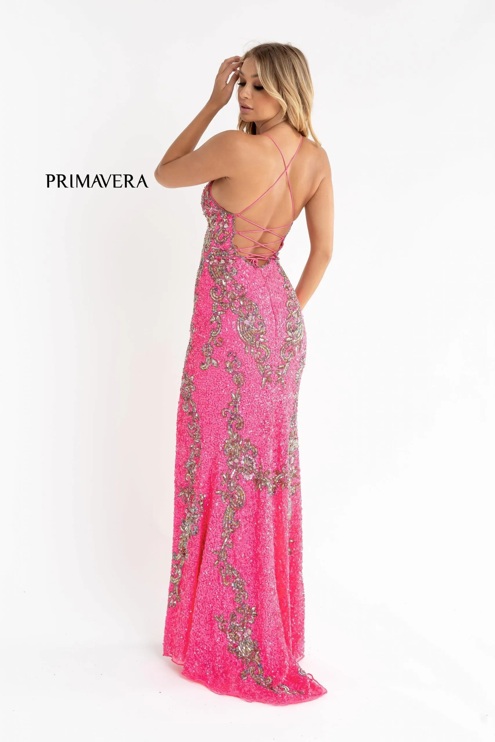 Primavera Couture 3211 Size 2 Baby Pink Sequin Prom Dress Pageant Gown Evening Formal Wear Side Slit