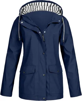 Rain Jackets for Women Windproof Waterproof Outdoor Lined Hooded Coats Fall Winter Warm Hiking Raincoat with Pockets