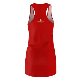 Red Solid Color Classic Dress, Women's Long Sleeveless Best Designer Racerback Dress - Made in USA