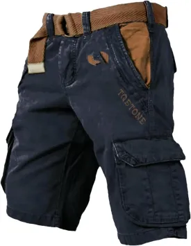 Retro Mens Shorts Overalls Sportswear Five Quarter Casual Pants with Pockets Summer Cargo Shorts for Men