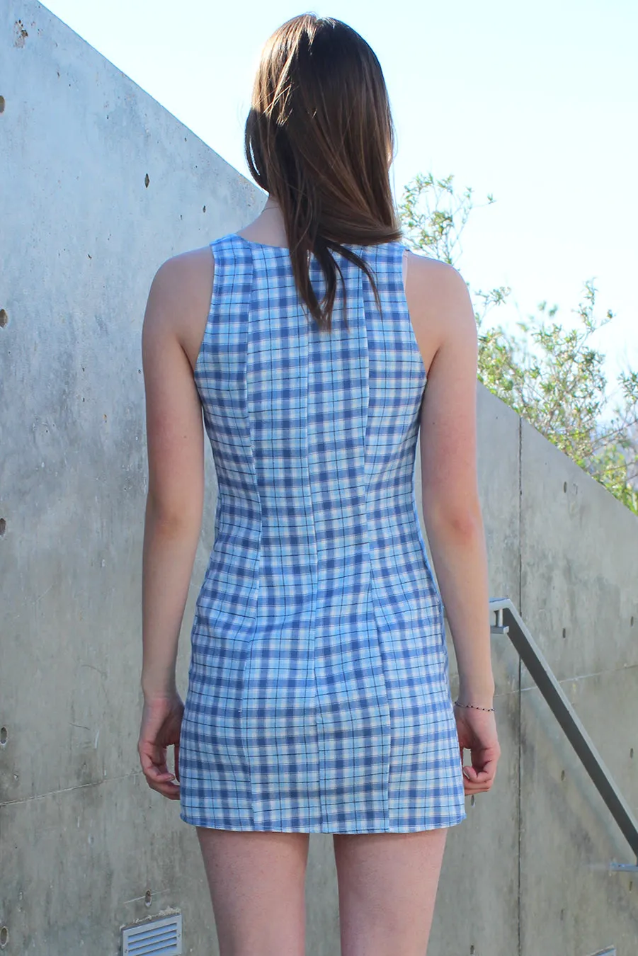 Round Neck Dress - Flannel Blue Plaid