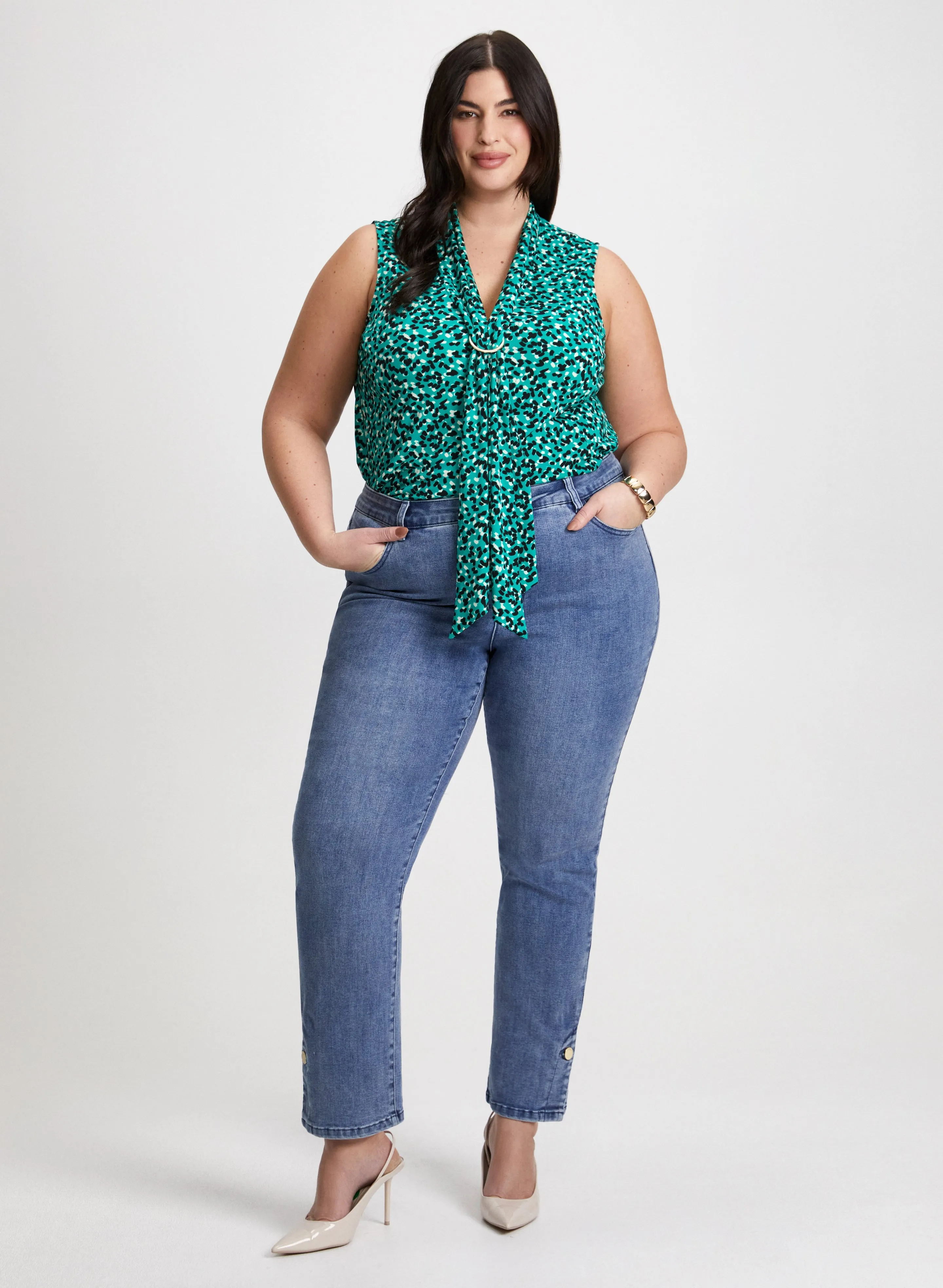 Sleeveless Top & Straight Leg Jeans