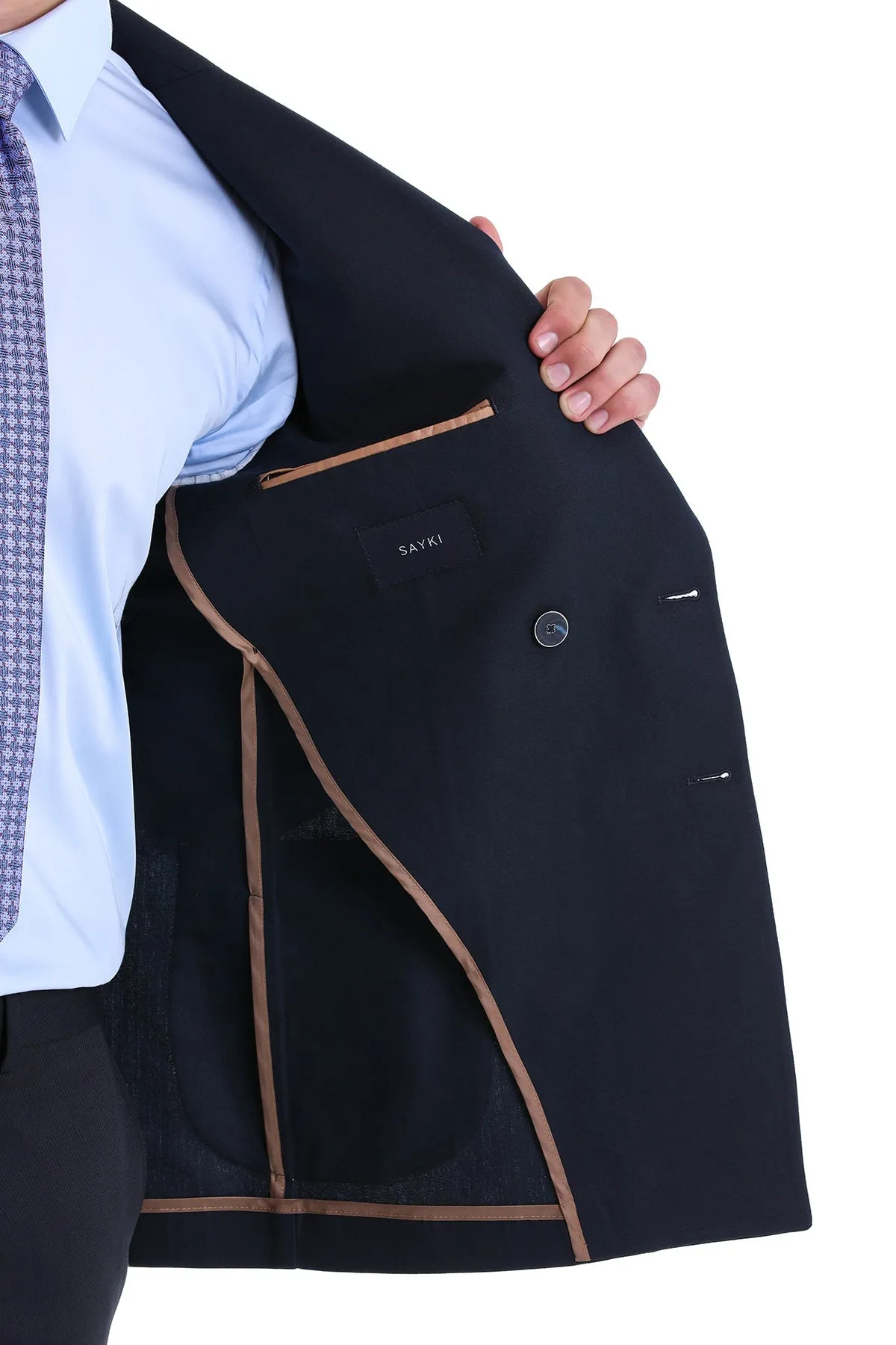 Slim Fit Double Breasted Navy Linen Casual Blazer