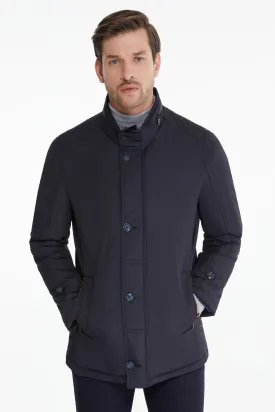 Slim Fit Navy Stand Collar Coat